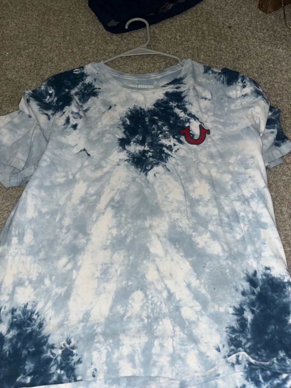 True Religion Blue & White Tie-Dye Crewneck Tee